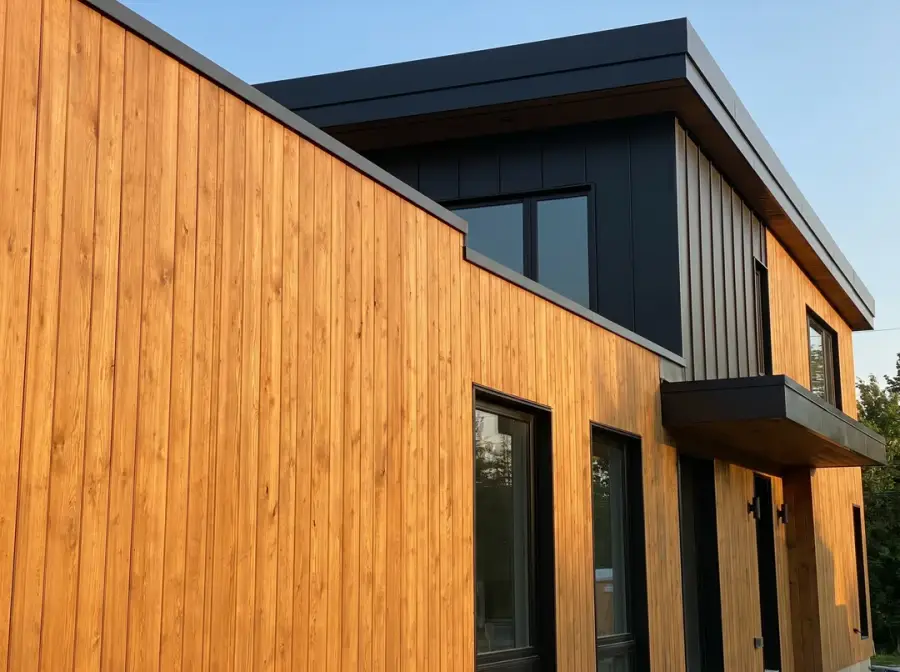 Détail de cèdre vertical sur maison contemporaine