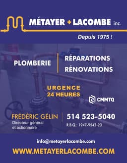 Logo Métayer & Lacombe plomberie inc., Plombier à Pointe-Calumet