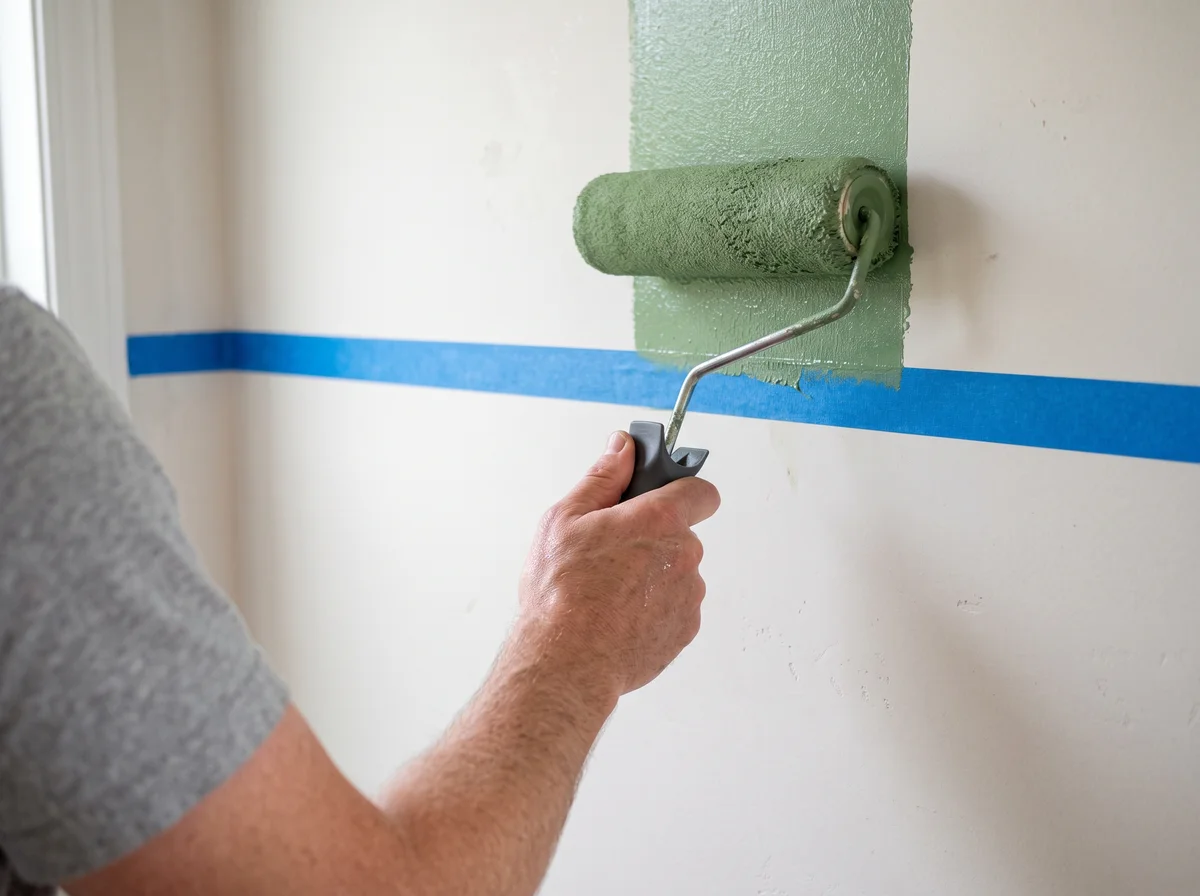 Rouleau et ruban de masquage sur un mur